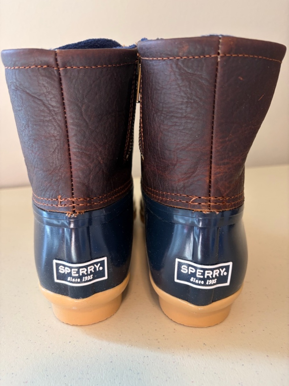 Sperry Navy & Brown Waterproof Duck Boots with Tan Sole - Picture 6 of 12